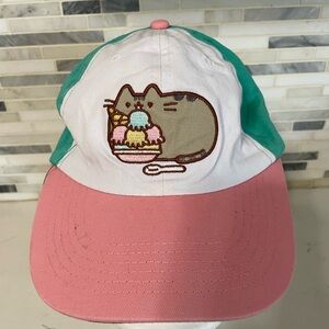 Pusheen the cat by Culture Fly Embroidered Pastel Pink Green Adjustable cap hat